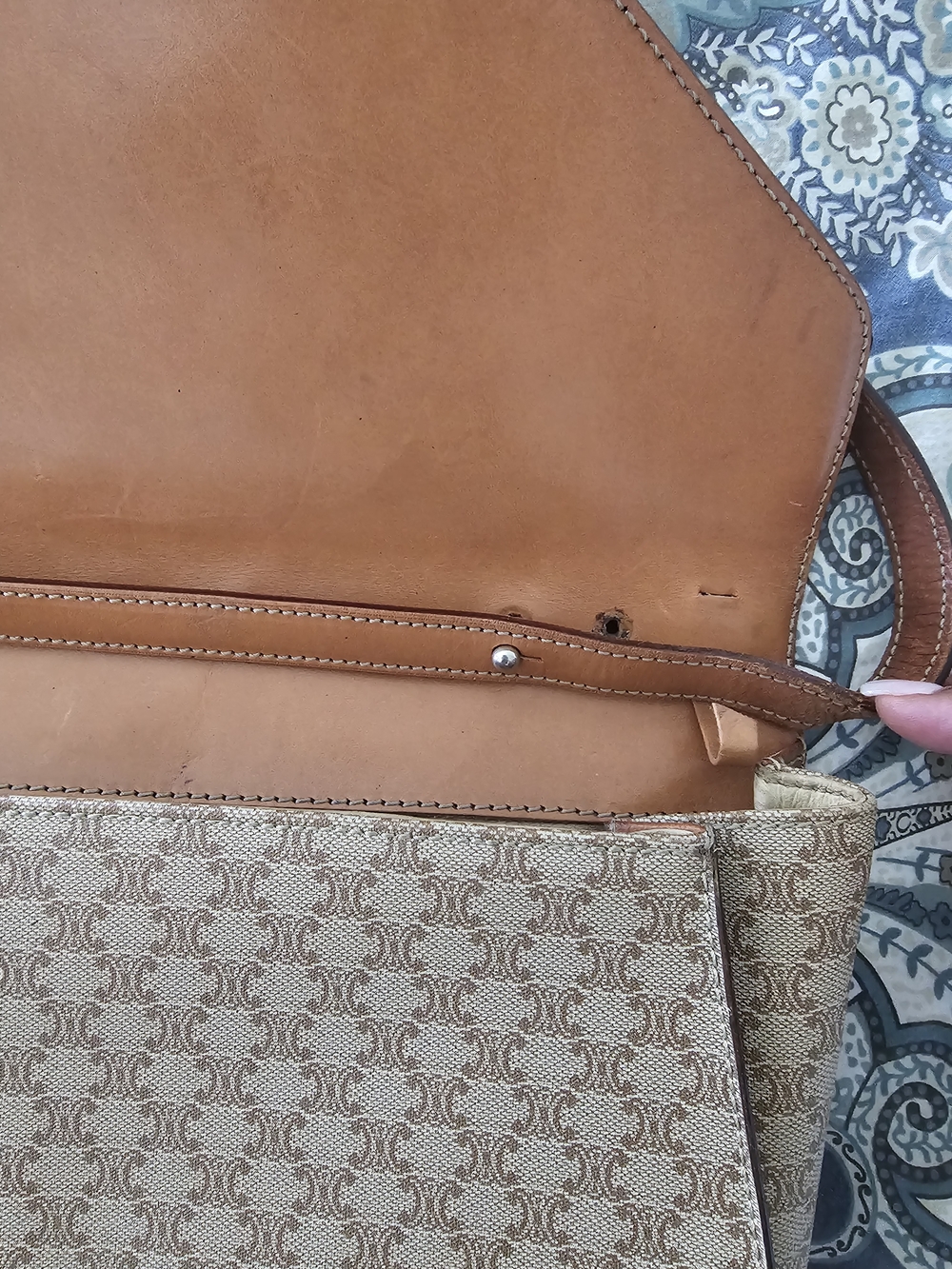 Celine Beige Triomphe Canvas Crossbody Bag with Brown Leather Trim - Picture 8 of 8